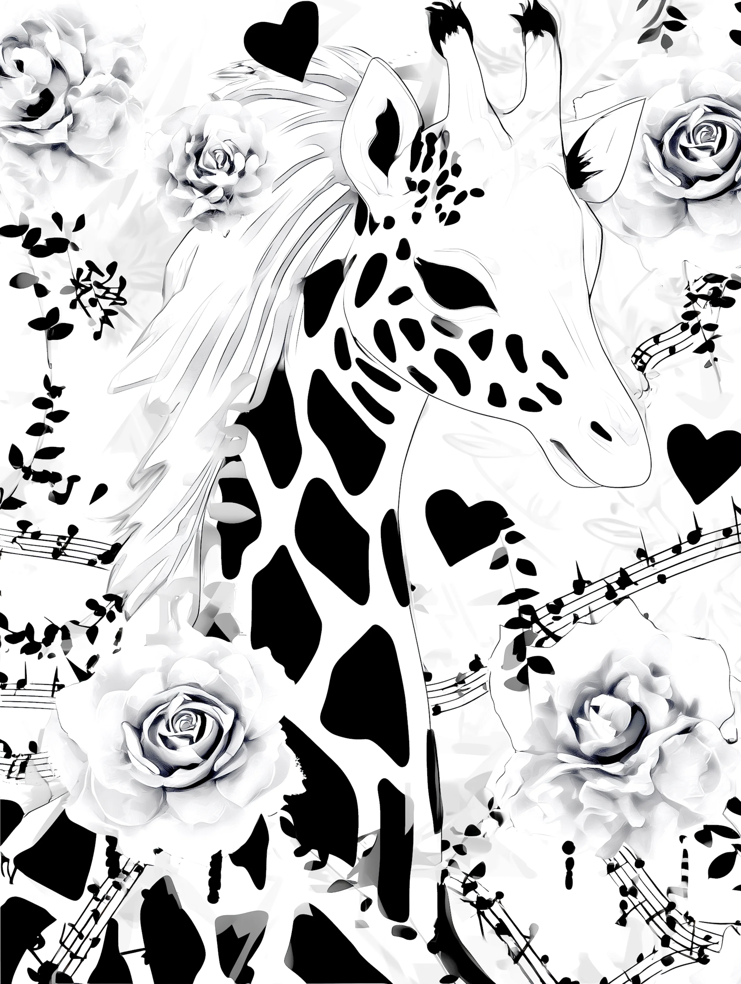 Free printable giraffe coloring page featuring music background giraffe